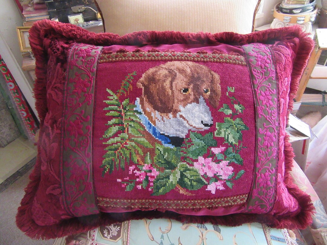Antique Cavalier King Charles Needlepoint Pillow... 16' X 22' Etsy