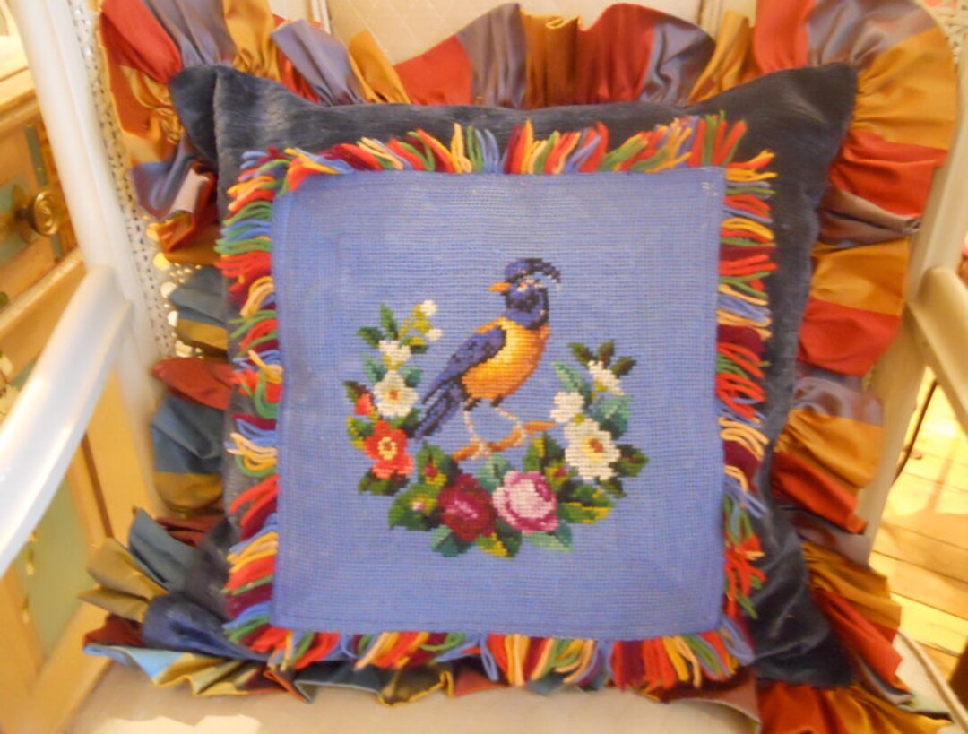 Talk Birdie to Me Needlepoint Pillow
