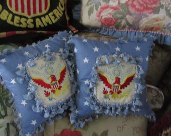 Cojines bordados con motivos patrióticos del Ejército de EE. UU. de la Segunda Guerra Mundial... 30 x 30 cm... Precio por el par.