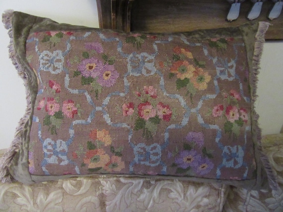 16 X 23 Antique Floral Needlepoint Pillow Etsy