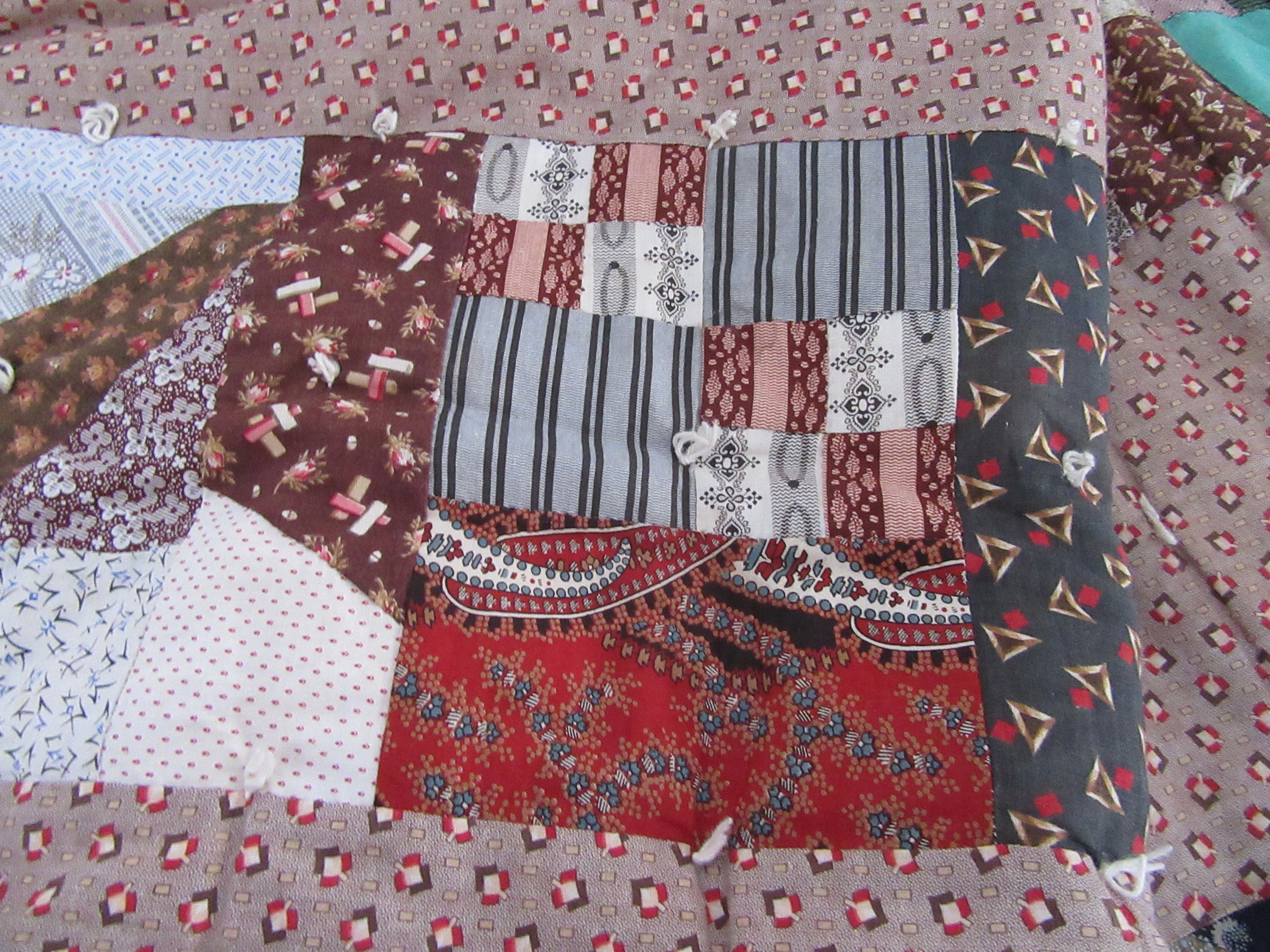 Antique Patchwork Quilt...hand Tied Crazy Blocks and Stripes Etsy