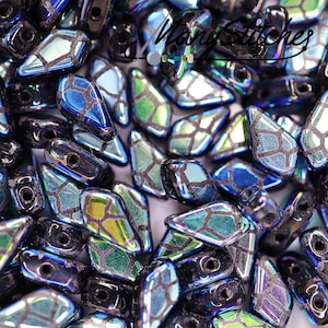 Jet Cracked Laser Printed,(Last of stock has  been DISCONTINUED!) - 2-Hole Kite Bead, 9x5mm - 40pcs.