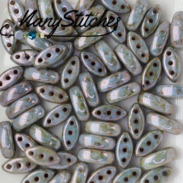 Chalk Lazure Blue (Patina), 8x3mm, 3-hole Cali Bead - 40 beads per pack