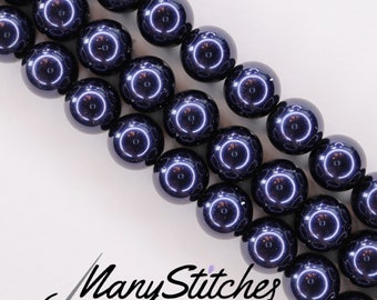 Dark Blue Preciosa Maxima Nacre Pearls, 8mm, (discontinued by manufacturer) - 15pcs per strand