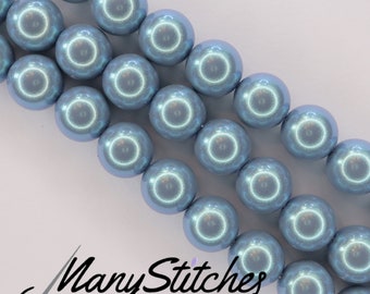 Pearlescent Blue Preciosa Maxima Nacre Pearls, 8mm, (discontinued by manufacturer) - 15pcs per strand