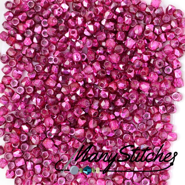 Crystal Hot Pink Metallic Ice, 2mm Fire Polish - 40 beads