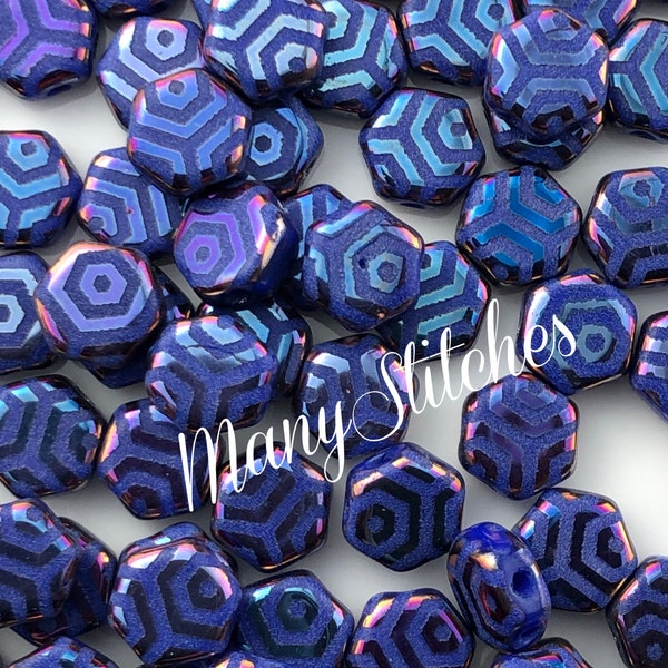 Purple Laser Web Azuro  Printed (Discontinued Item) - 2-Hole Honeycomb Bead, 6mm - 30pcs.