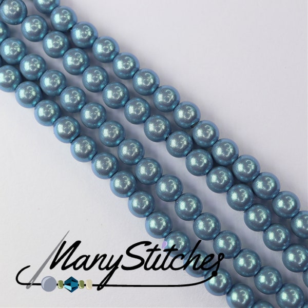 Pérolas Preciosa Maxima Nacre azuis peroladas, 4 mm, (descontinuadas pelo fabricante) - 31 peças por fio