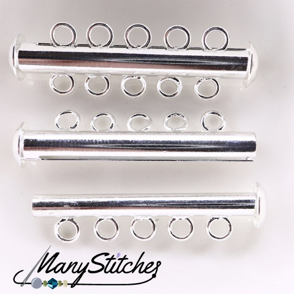 5-Strand Magnetic Tube Clasp, Silver Plated - (1 set)