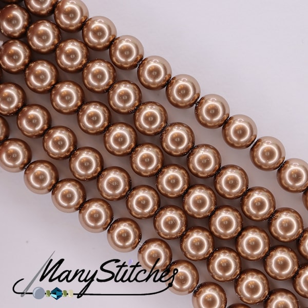 Pérolas de bronze Preciosa Maxima Nacre, 6 mm, (descontinuadas pelo fabricante) - 21 peças por fio