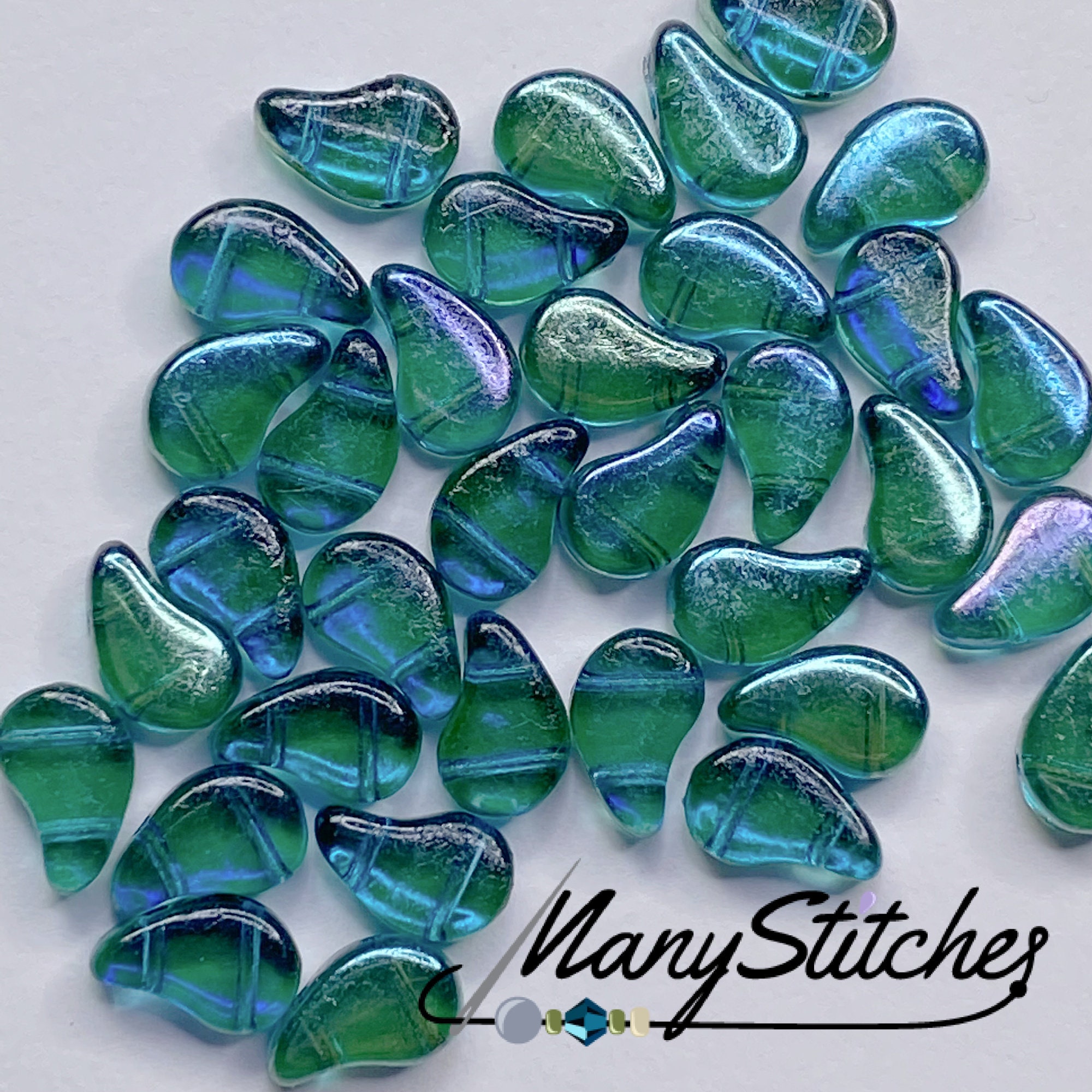 Aqua Celsian Czech Shield Paisleyduo Beads 5x8mm - 40pcs. - Etsy