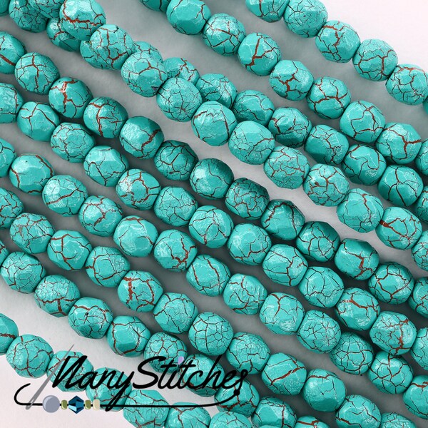 Ionic Turquoise Green/Brown 4mm Fire Polish - 40 beads