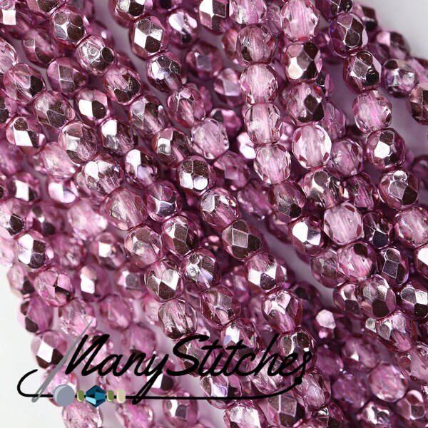Crystal Lilac Metallic Ice, 4mm Fire Polish Round Bead - 50 or 100 beads
