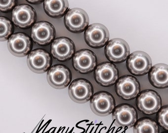 Dark Grey Preciosa Maxima Nacre Pearls, 8mm, (discontinued by manufacturer) - 15pcs per strand