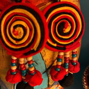 BOHO Earring. Embroidered earring. Embroidered textiles with beading earring.