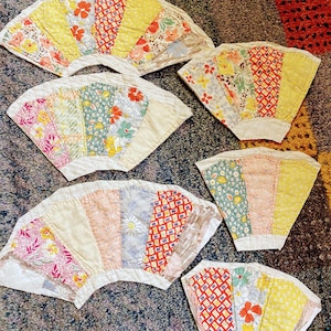 Handmade Vintage Cutter Quilt piece .Cotton quilt . Slow Stitching. Farmhouse decor. Bundle of 6 pieces of vintage cutter quilt scraps. 064