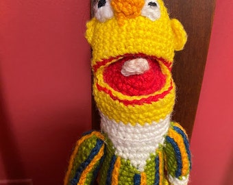 Crocheted Bert misses Ernie and his rubber duckies. Handmade doll