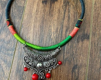 Ethnic Cultural Jewelry. Asian native jewelry. Asian necklace. Fiber necklace. Fiber jewelry