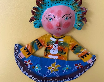 Mexican folk art. Wall hanging art. Big wall hanging ornament folk art. Handmade painting art.