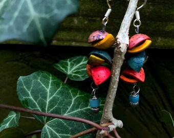 Handmade Sterling Silver Earrings, Central American Coconuts Theme, Comfort Art