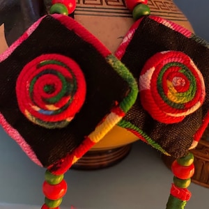 BOHO Earring. Embroidered earring. Embroidered textiles with beading earring. Textile earring. Handmade Jewelry