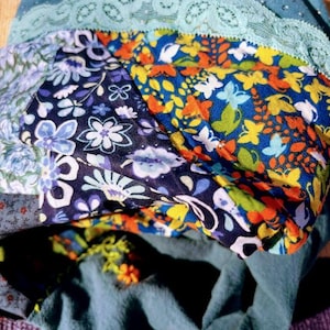 Upcycled clothing unique design. Patchwork dressing. Handmade blue recycled dress.