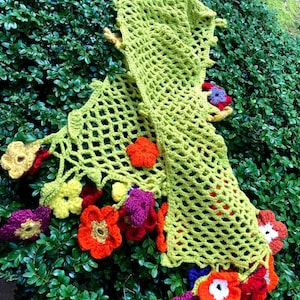 Handmade colorful  SCARF, hand crochet scarf, flower scarf