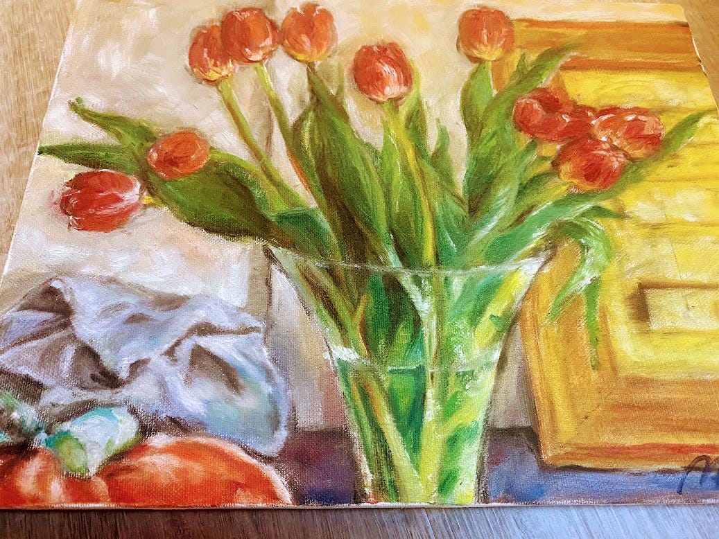 静物油絵。チューリップの花瓶の絵。絵画アート。 - Etsy 日本