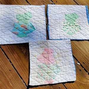 Handmade Vintage Cutter Quilt piece .Cotton quilt . Slow Stitching. Farmhouse decor. Bundle of 3 pieces of vintage cutter quilt scraps