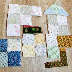 Handmade Vintage Cutter Quilt piece .Cotton quilt . Slow Stitching. Farmhouse decor.  Vintage cutter quilt scraps