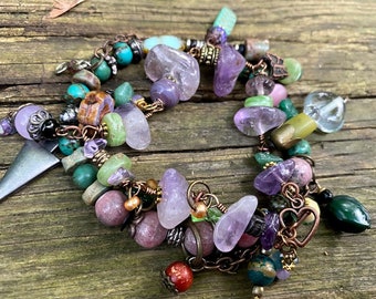Multi-Gemstone Bracelet. Happy summer bracelet. Vintage Style Jewelry. Amethyst Glass bracelet. Victorian Inspired Bracelet