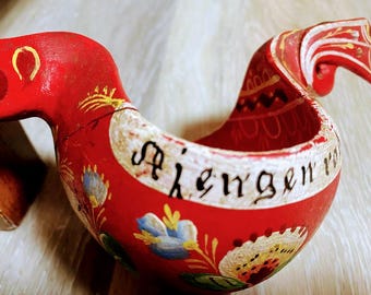 ノルウェー 木製 手描き ボウル ローズマリング 北欧ヴィンテージ