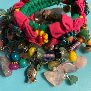 Beautiful handmade bracelet.  Bracelet Artisan Green Pink set.  Southwestern style. BOHO style jewelry.  One of a Kind