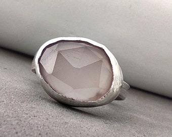 Rose cut pink Chalcedony Ring, Chabochon cocktail ring, women ring gift ideas, May Birthstone Ring