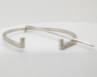 Sterling Silber Brosche, Moderne Stil Brosche, Handgeschmiedete Mantel Fibel, Schal Pin, Geometrische Brosche