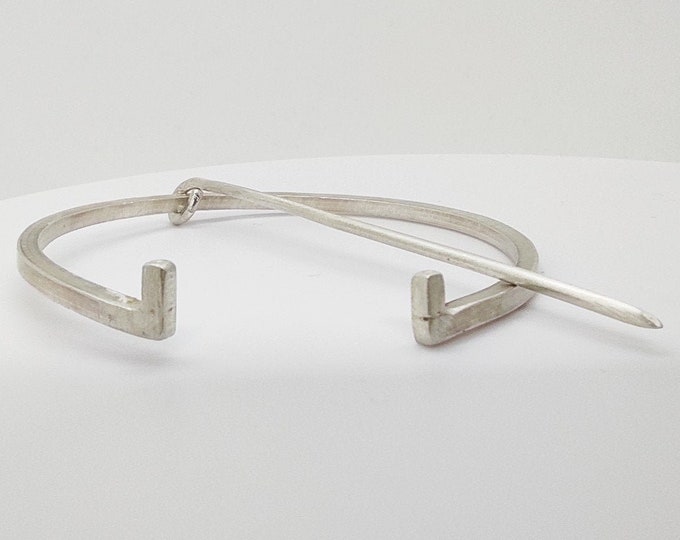 Sterling Silver Brooch, Modern Style Brooch, HandForged Cloak Fibula, Shawl Pin, Geometric Brooch