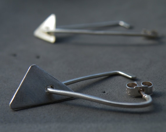 Asymmetric Triangle Earrings, Sterling Silver Drop Dangle Earrings, Modern Earrings by SteamyLab