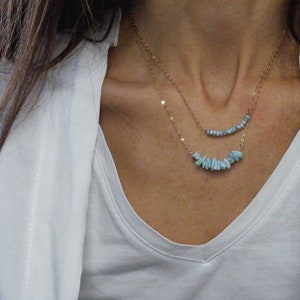 Larimar Necklace, Aqua Larimar Bead Necklaces for Women, Silver or 9ct Gold Necklace, Wife Gift, Throat Chakra Necklace