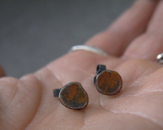 Bohemian Organic Sterling Silver Studs Recycled Sterling Silver Oxidized and Antique Copper Patina by SteamyLab