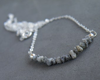 Grey Diamond Chips Crystal Necklace, Raw Grey Diamond Necklace, Raw Gemstone Necklace, April Birthstone Necklace, Women's Gifts