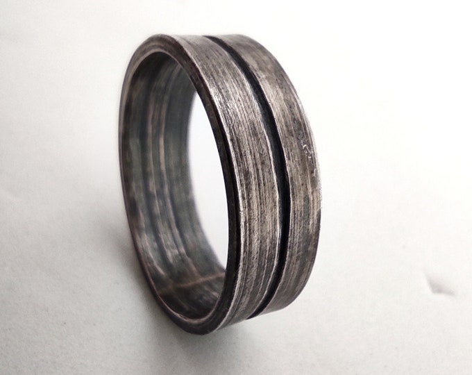 6mm Sterling Silver Band Ring with hand-engraved line across the middle, Wedding and Engagement Ring, Fluid Ring