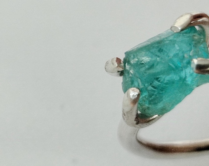 Rough Seas Blue Apatite Nugget Dual Gemstone Ring, Women Adjustable Boho Ring, Women Ring Gift Ideas