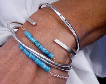 Heishi Arizona Turquoise Bracelet, Adjustable Chain Bracelet, December Birthstone, Raw Gemstone Bracelet, Sterling Silver, 14ct Gold Filled