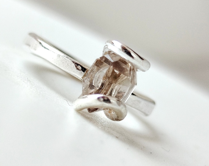 Engagement ring, Herkimer diamond solitaire ring, Sterling silver 925, Tension set ring her, Jewelry for special occasion