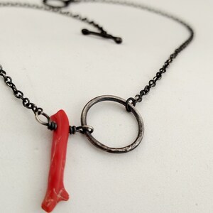 Branches Tree Raw Coral Necklace, Genuine raw coral choker, Oxidized sterling silver collar, Jewelry gift ideas image 2