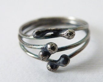 Anillo de cerilla de plata esterlina, joyería de estilo orgánico, joyería minimalista forjada a mano