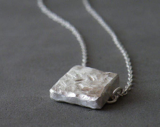 Slate Pendant Concrete Texture Uneven Square Silver Pendant Necklace Texture Necklace by SteamyLab