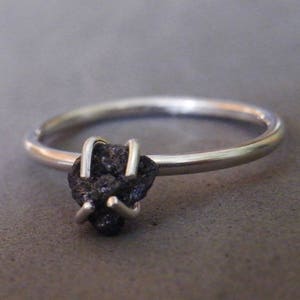 Black Diamond Solitaire Ring Authenthic Raw Uncut African Diamond CONFLICT FREE Diamond Ring Sterling Silver Prongs April Bithstone