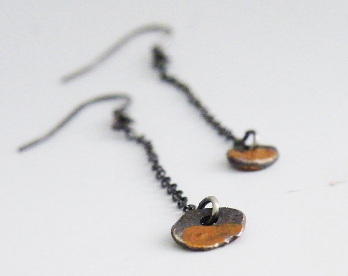Bohemian Organic Sterling Silver Dangle Earrings Recycled Sterling Silver Charms Oxidized and Antique Copper Patina by SteamyLab