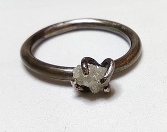 Raw Diamond Solitaire Ring: Sterling Silver April Birthstone